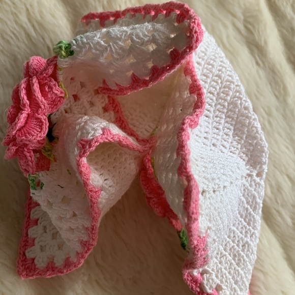 Hand crafted CROCHET 3D pink roses fancy pot holders cottage core - Picture 9 of 9